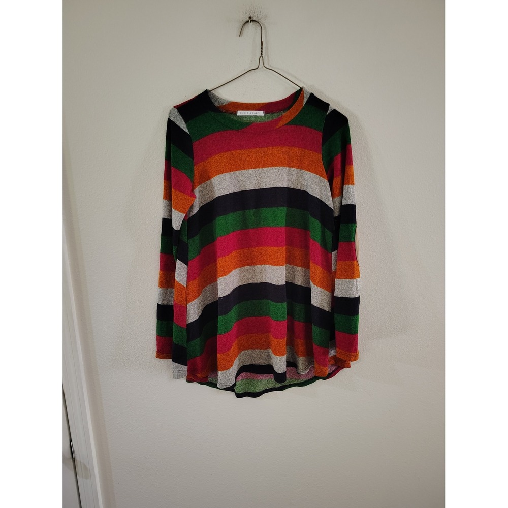 Chris & Carol Striped Long Sleeve Tunic Top with Elbow Patches Multi Color